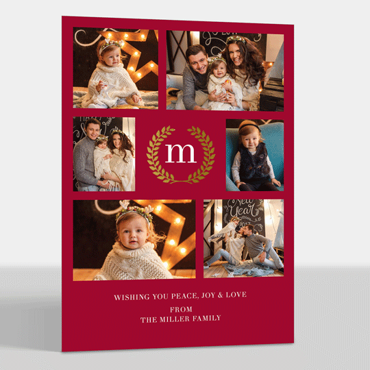 Gold Foil Laurel Wreath Holiday Photo Cards